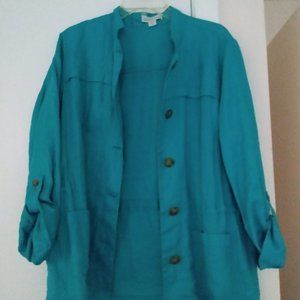 Coldwater Creek Bright Turquoise Linen Jacket sz 14